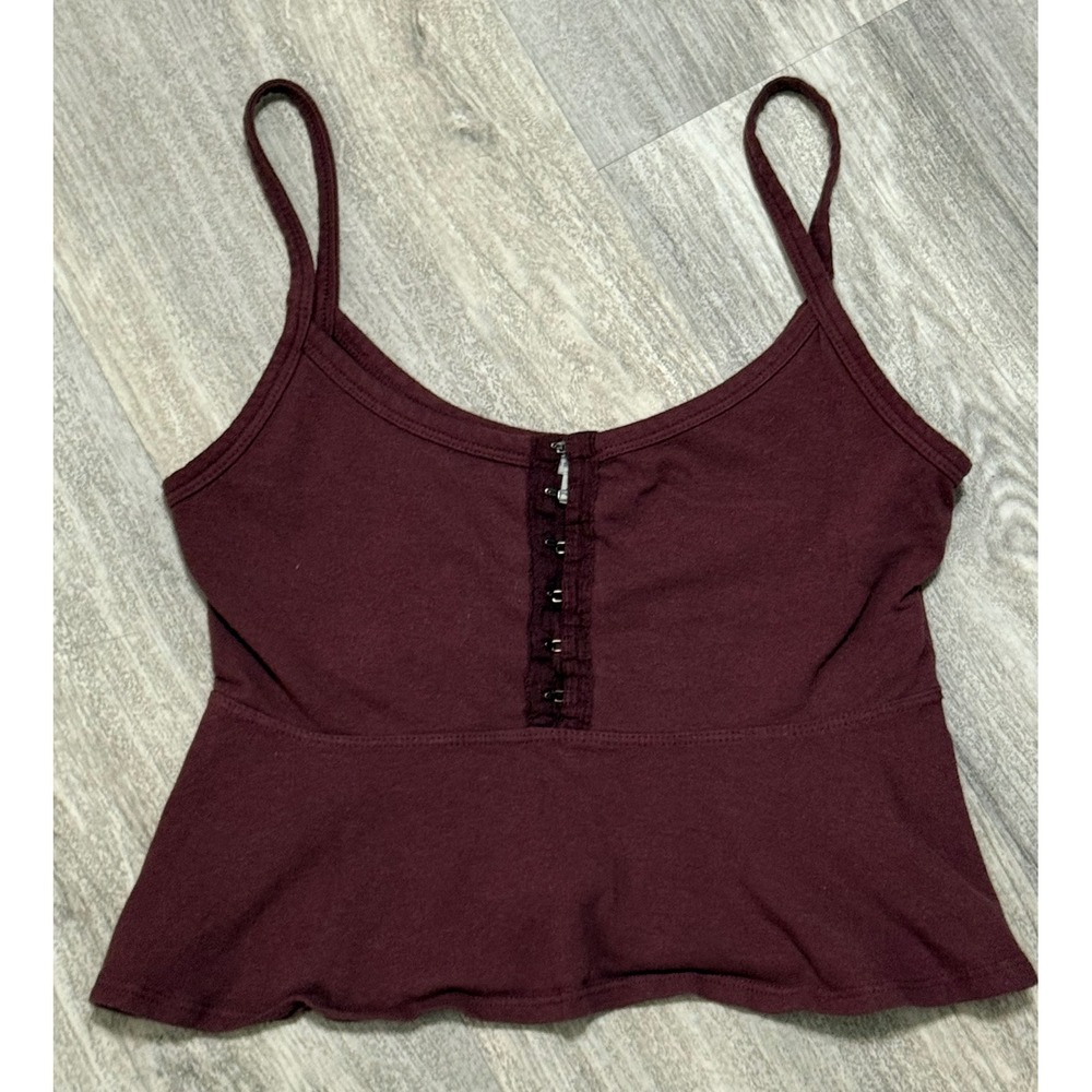 TRULY‎ MADLY DEEPLY Burgundy Peplum Cami Hook & Eye Lettuce Hem Size S